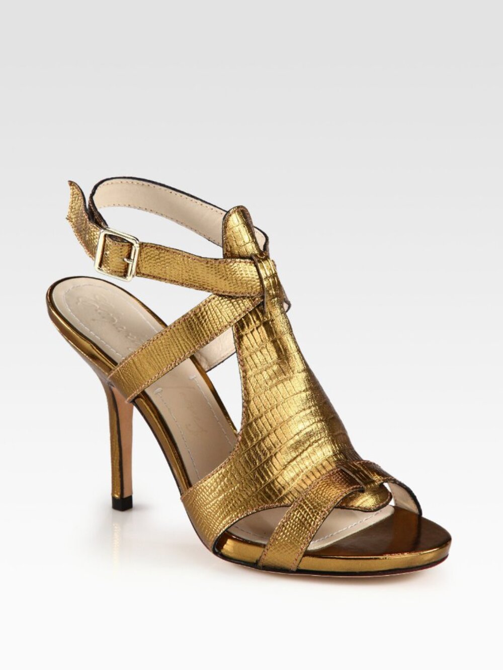 Elizabeth And James Gold Tango Embossed Metallic Leather Sandals Crisscross NEW